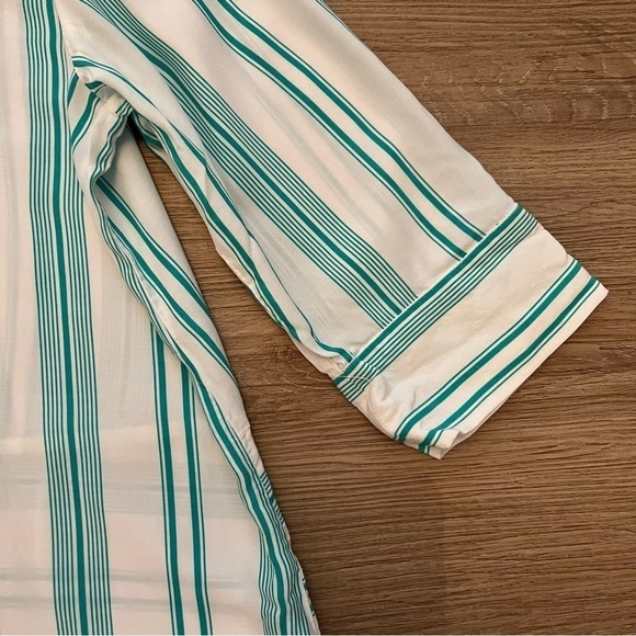 Soft Surroundings Ladson Button Up Top Green Stripe Coastal Lightweight Sz L - Picture 4 of 9